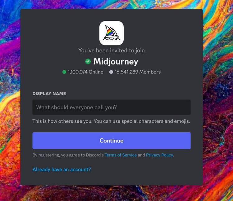 Connect your Discord account to Midjourney