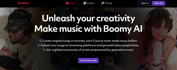 Boomy ai-generated music