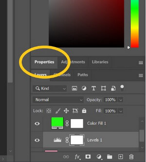 click on the “Properties” feature in photoshop